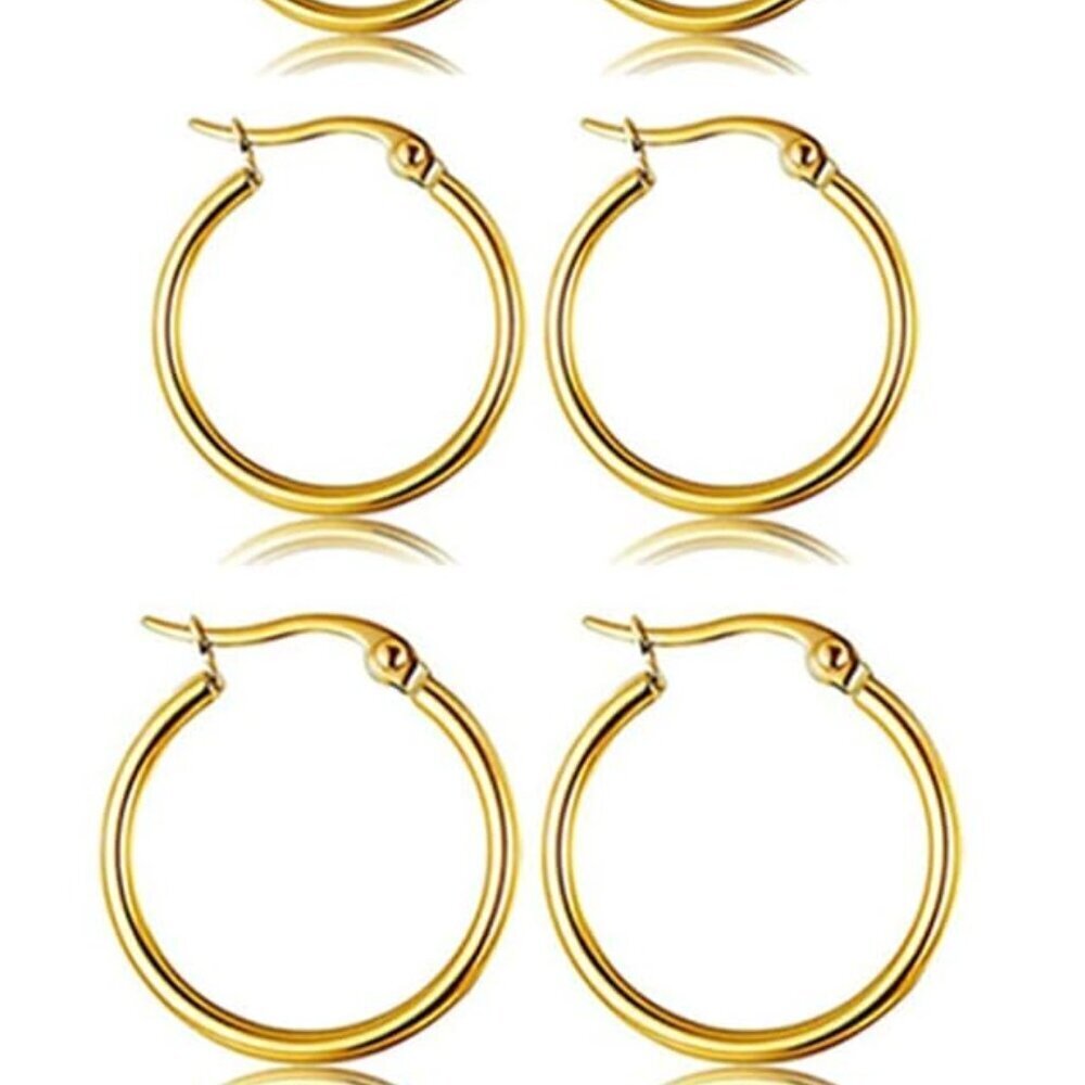 Gold Silver Hoop Earrings Set for Women Men Hypoallergenic Stainless Steel - Picture 1 of 7